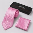 thumbnail image 4 of HISDERN Pink Tie for Men Paisley Floral Mens Ties Handkerchief Set Tuxedo Neckties Wedding Party Tie, 4 of 13