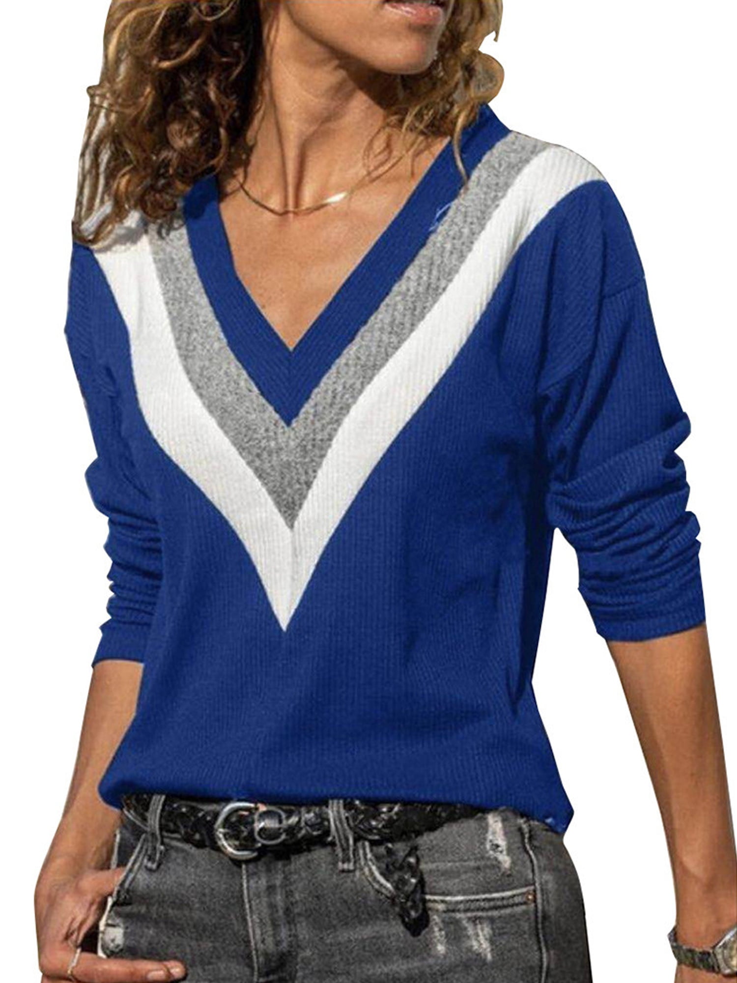 HTOOHTOOH Womens Loose T-Shirt Casual Tops V-Neck Irregular Stripe Tie Tunic HTOOHTOOH Womens Loose T-Shirt Casual Tops V-Neck Irregular Stripe Tie Tunic