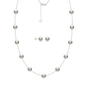 ADDURN 8mm x 9mm Grey Cultured Freshwater Pearl Sterling Silver Station Necklace and Matching Earring Set, 18" with 2" Extender