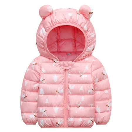 

LBECLEY Winter Coats for Toddler Toddler Kids Baby Boys Girls Winter Warm Jacket Deer Cartoon Coats Outerwear Bear Ears Hooded Padded Outwear Baby Snow Coat Boy Pink 90