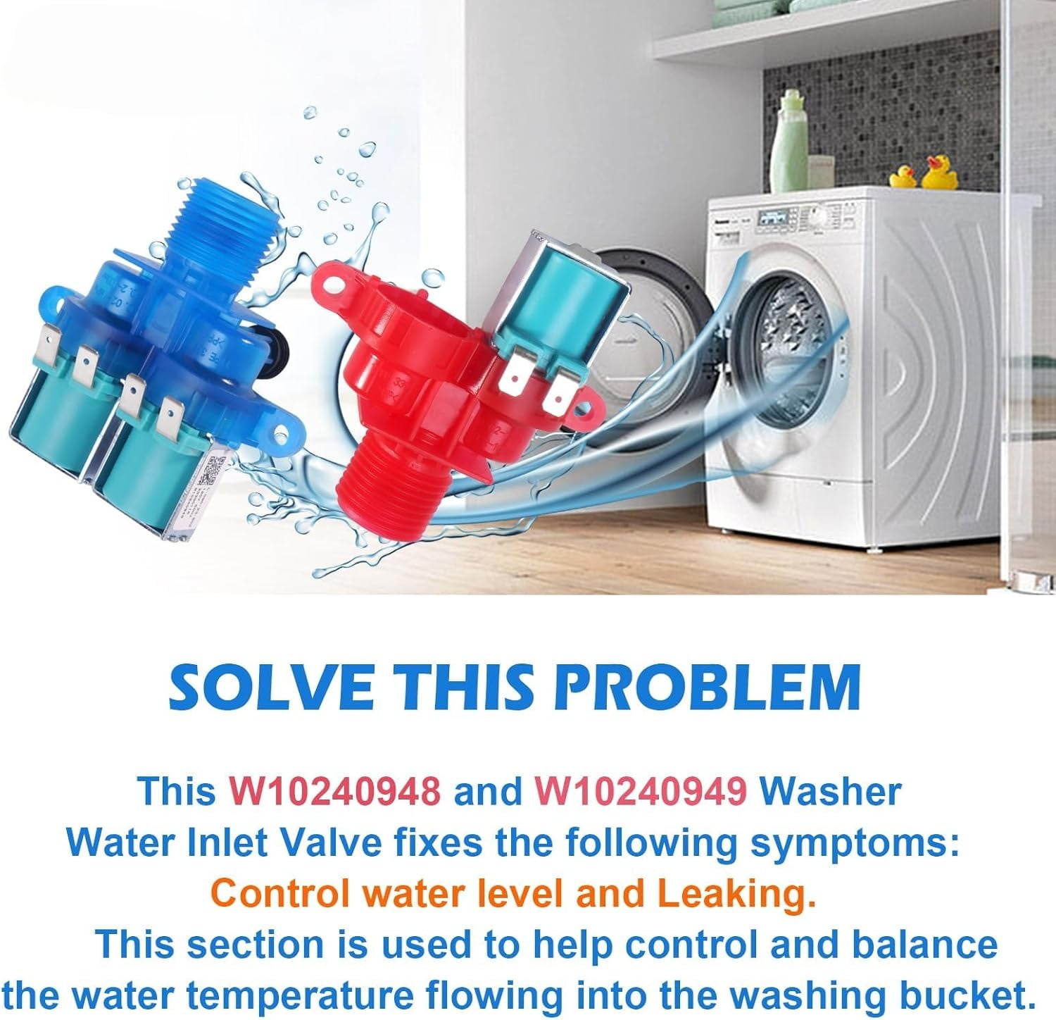 ABCISI MVWX655DW1 W10240948 Washer Hot Water Inlet Valve W10240949 Washer Cold Water Inlet Valve Compatible with May-tag whirl-pool washer Replace AP6327638, ap6285450, W10240949, W11168740