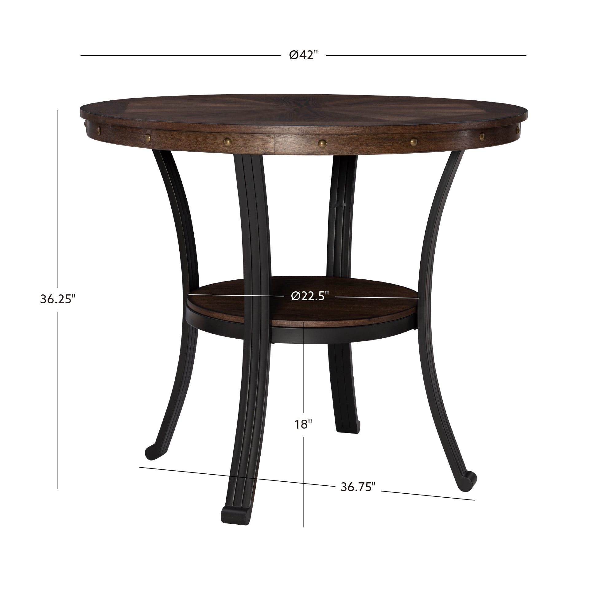 Powell Holloway Round Counter Height Dining Table with Shelf, Rustic Umber