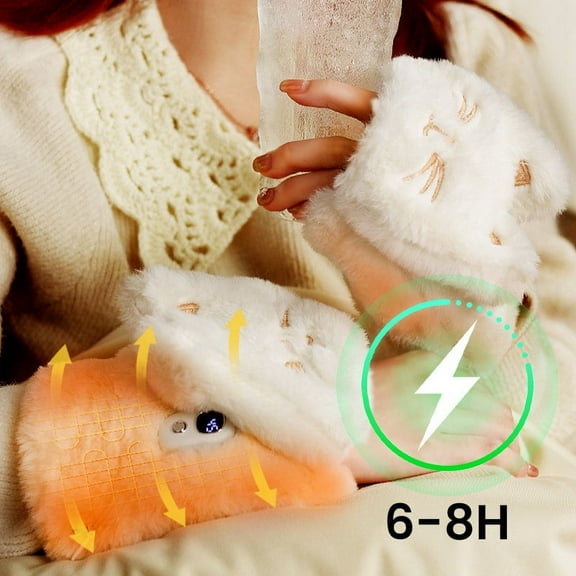 AuroraX Convertible Usb Heated Fingerless Gloves Touchscreen Cute Warm Rechargeable Mittens Plush Soft Winter Gloves for Women