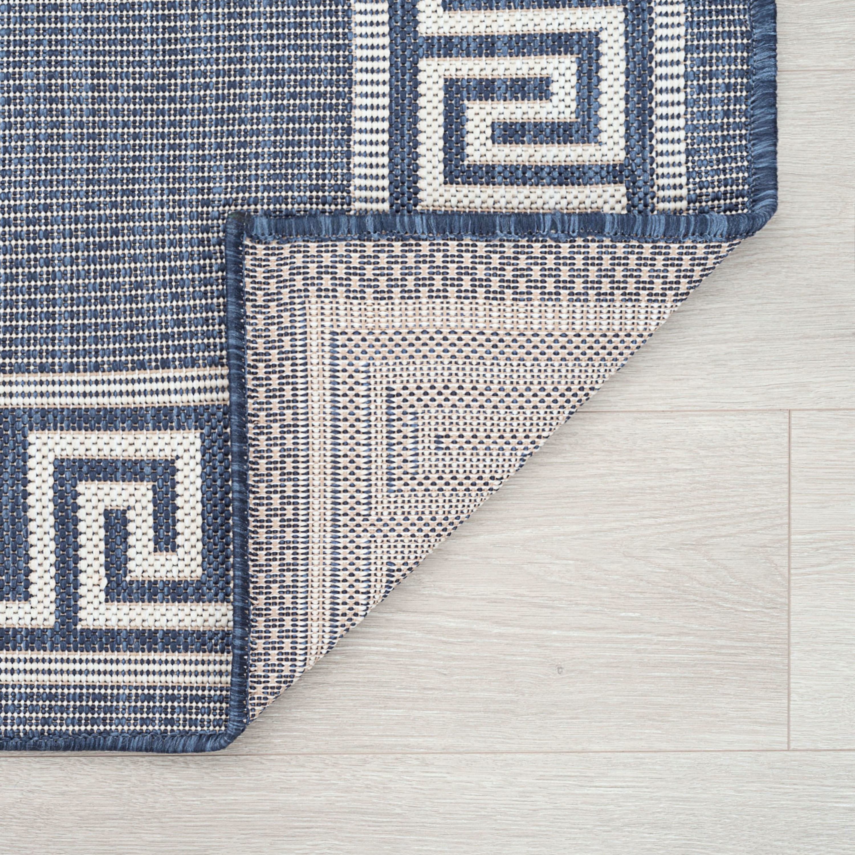 5x8 Water Resistant, Indoor Outdoor Rugs for Patios, Front Door Entry, Entryway, Deck, Porch, Balcony | Outside Area Rug for Patio | Navy, Greek Key | Size: 5'3'' x 7'3''