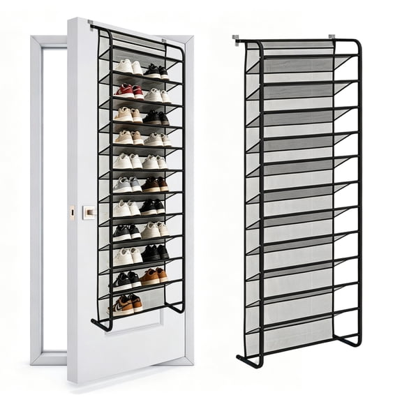 Over The Door Shoe Organizer, 10 Tier Hanging Shoe Rack for Door, Mesh Shoe Storage Holder for Closet Entryway Bedroom, Multi-Purpose Hanging Storage Rack for Shoes Hats Bags
