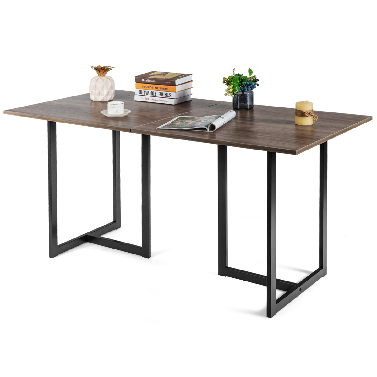 Costway 60'' Industrial Dining Table Rectangular Kitchen Table 6 Person