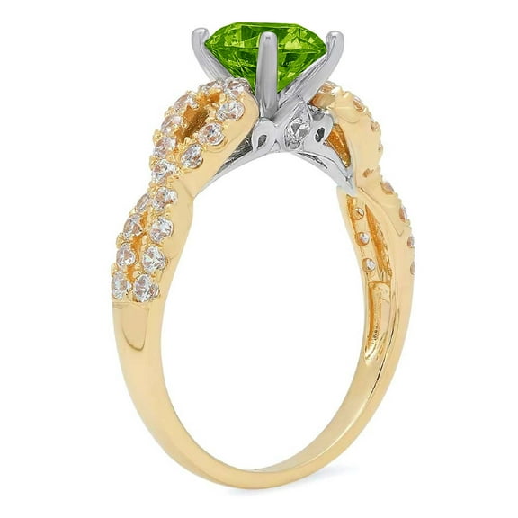1.42 ct Round Cut Natural Peridot Solitaire with Accents Engagement Ring for Women in 18K Yellow/White Gold