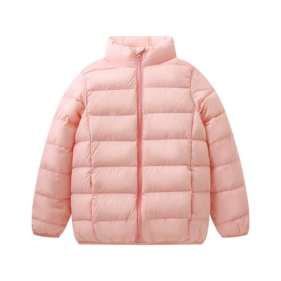 WhouRiu Girls' Winter Coats Stand Collar Zipper Quilted Coat Child Loose Winter Windproof Puffer Coat Pink,Sized 12-18 M