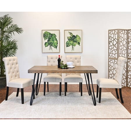 5 Dining Group Metal Table With Dark Pine Finish 4 Chair Models Hairpin & Chairs Rustic Rectangular For Room