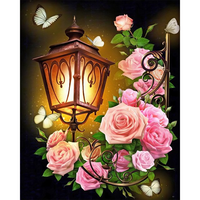 5D DIY lámpara de calle flores completo redondo diamante pintura mosaico imagen decoración Likrtyny Arte deco