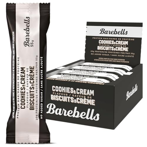 Barebells Barras de proteína Galletas y crema - 12 unidades, paquete de 2 - Bocadillos de proteína con 20 g de alto contenido de proteínas - Barra de proteína de chocolate con