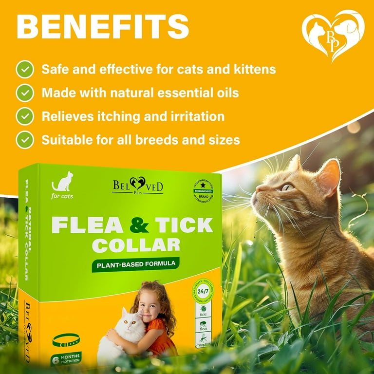 Beloved Pets Natural Flea and Tick Collar for Cats, Waterproof Bio