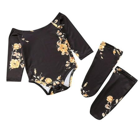 

Infant Baby Girl Off Shoulder Flower Romper Jumpsuit+Leg Warmers Outfit Set