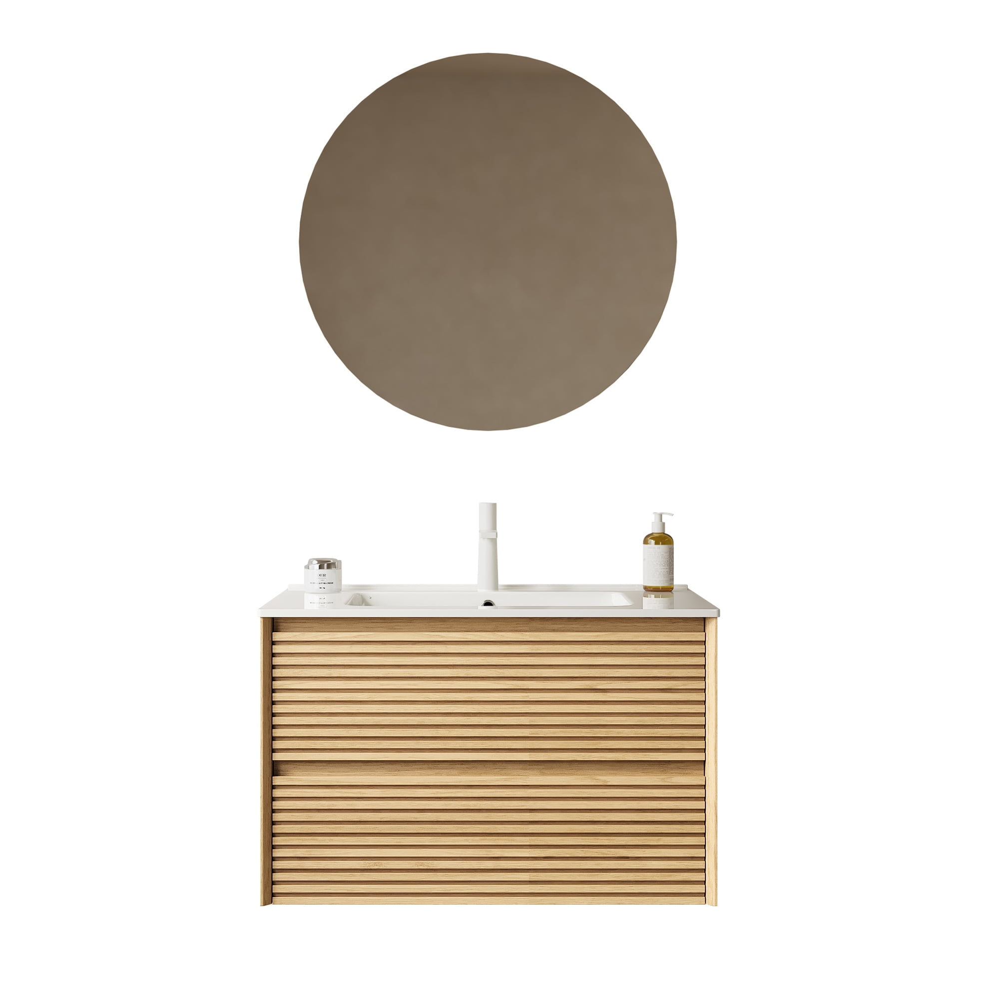 30" Bathroom Vanity with Sink, Wall-Mounted Floating Plywood Bathroom Storage Cabinet with Drawers, White Ceramic Basin, Pre-assembled, Corolla Oak Woodgrain Color