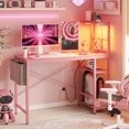 thumbnail image 2 of Bestier 44.3 inch LED Gaming Desk with Outlets & USB Ports Computer Desk with Storage Shelves in Pink, 2 of 9