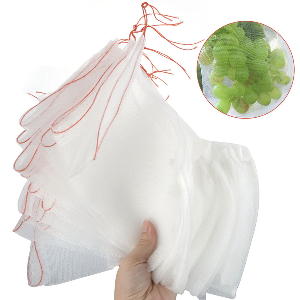 50Pcs/Set Garden Plant Fruit Protect Drawstring Mesh Net Bag Anti-Bird Netting 