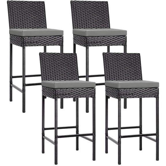 LINJH 4pcs Outdoor Wicker Barstool Patio Rattan Furniture Bar Stools w/ Cushions Black