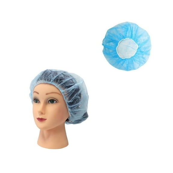 Disposable Bouffant Caps, Latex Free, Size - 21", Color - White & Blue