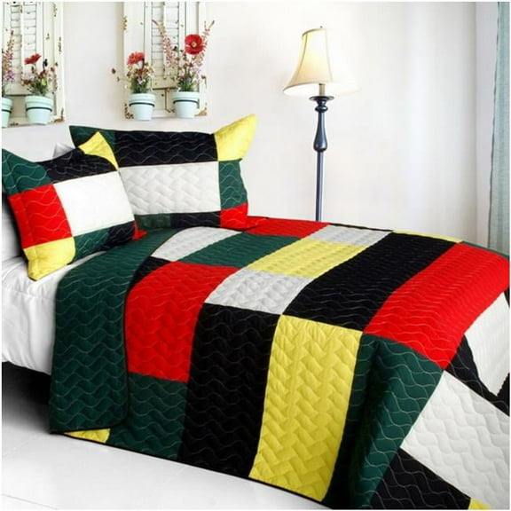 ONITIVA-QTS01254-23 Italianism - Vermicelli-Quilted Patchwork Striped Quilt Set  Full & Queen Size - Multicolor