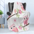 thumbnail image 4 of Owl Soft Flannel Fleece Throw Blanket, Baby Owls Waving in the Floral Tree Springtime Girly Design Print, Cozy Plush for Indoor and Outdoor Use, 50" x 60", Pink Green White, by Ambesonne, 4 of 5