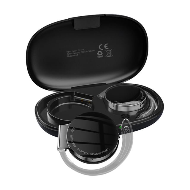 Auriculares estéreo con gancho para la oreja 5.2 con estuche de carga, impermeables, ligeros, con micrófono, de conducción aérea, para deportes, camping y senderismo. Negro