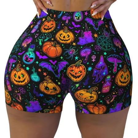 Workout Shorts Women  pumpkin halloween colorful Biker Shorts for Women Running Gym Spandex Shorts Tummy Control