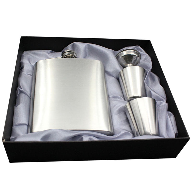 Techtongda 8 Oz Stainless Steel Hip Flask Liquor/Whisky Flagon w/ Funnel 2 Cups Gift Box