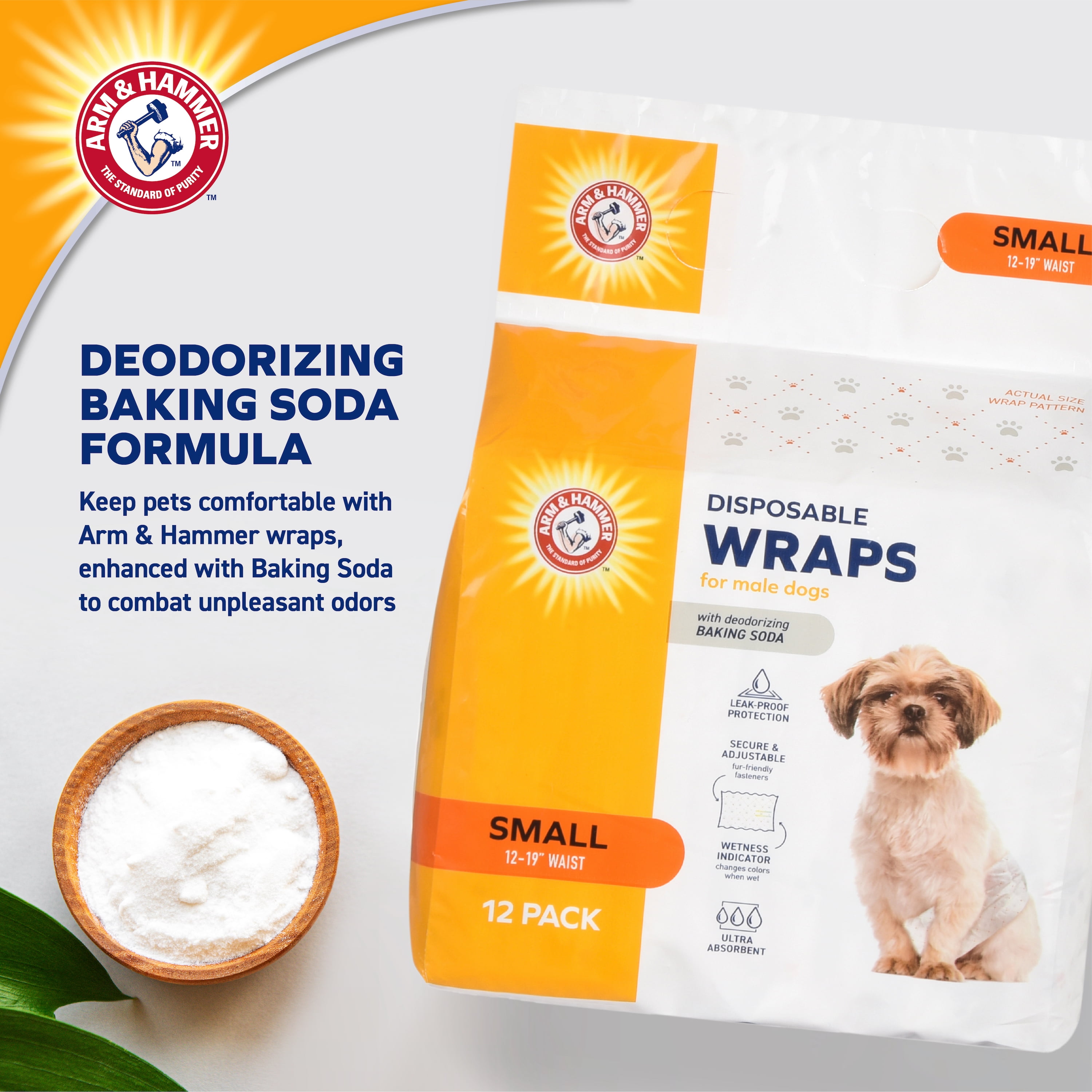 Arm & Hammer Male Dog Wraps, Size Small, 12 Count | Ultra-Absorbent with Wetness Indicator