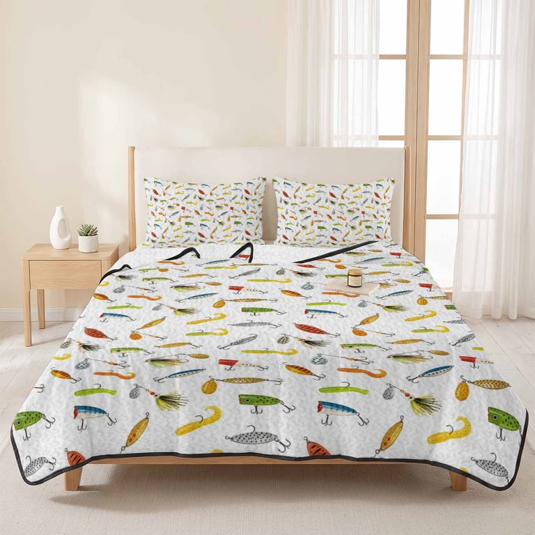 fish lure bedding Sheets Set Queen Size Cute Fish Bait Sheets with Deep Pocket Fitted Sheet for Kids Boys Girls Colorful Fishing Hooks Bed Sheet Set Nature Fishing Theme Bed Set Room Decor The Outdoor Critters Fishing bedding is perfect for kids who love to fish or explore the great outdoors Father's Day fishing lure