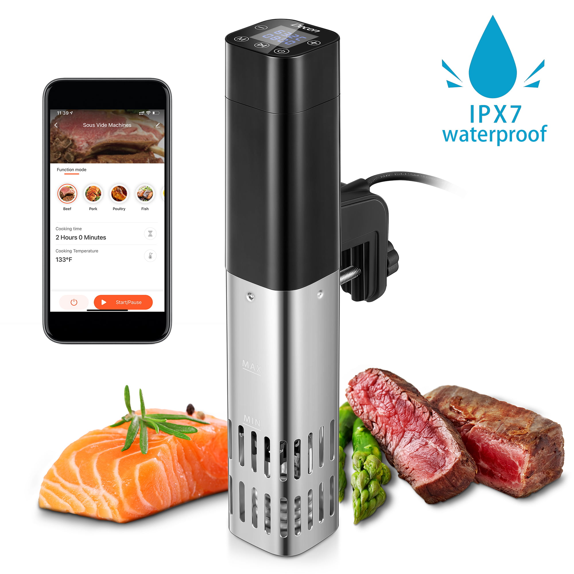 eggs. Fityou Sous Vide Cooker,Thermal Immersion Circulator with Recipe and Adjustable Clamp,1100 Watt Sous Vide Machine,Accurate Temperature Time Control Digital Display,Ultra Quiet,Ideal for Steak 