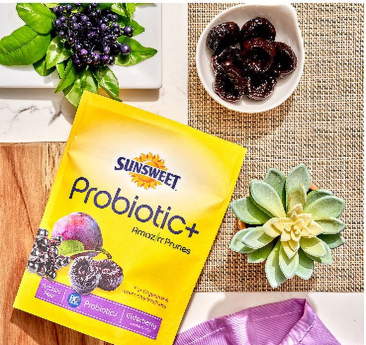 (4 pack) Sunsweet Probiotic+, Amazin Prunes, Elderberry Natural Flavor, Pouch Bag 6oz