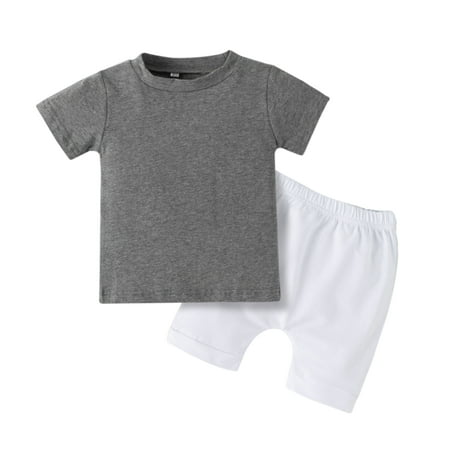

2PCS Toddler Baby Boy Clothes Solid Color Sets Casual Outfit