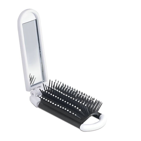 ACDANC Portable Folding Hair Brush With Mirror Compact Travel Comb - White (2 Pack)