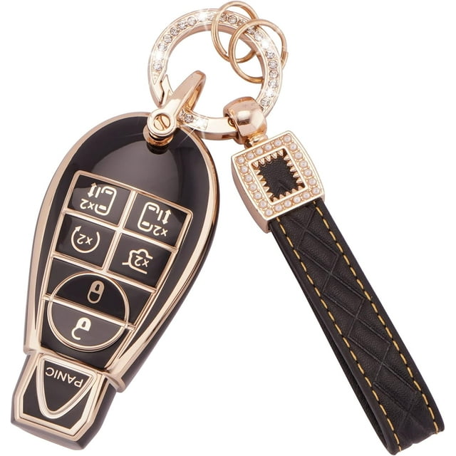 LAICAIW for Dodge Key Fob Cover, 2 3 4 5 6 Buttons Soft TPU Full Covers Protector Key Fob Holder with Leather Keychains Fit for Dodge RAM Charger Challenger Durango Jeep Chrysler Key Fob Case(BP-Ddg