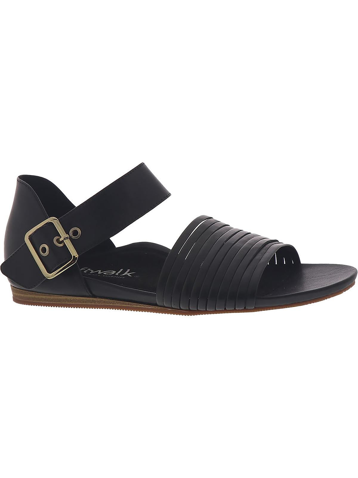 SoftWalk Womens Cori Leather Ankle Strap Footbed Sandals Black 10 Narrow  (AA,N) - Walmart.com