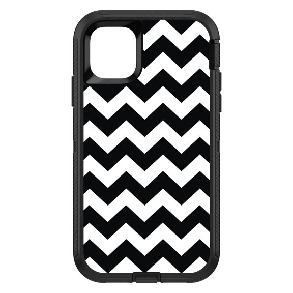 DistinctInk Custom SKIN / DECAL compatible with OtterBox Defender for iPhone 11 (6.1" Screen) - Black & White Chevron Stripes - Chevron Stripes Pattern