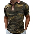 thumbnail image 2 of Men Polo Shirts Short Sleeve Lapel Zipper Camo Printing T Shirt Spring Summer Stylish Loose Casual Polos for Men Army Green XXL, 2 of 4