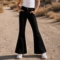 thumbnail image 2 of OSOLU Girls Pants Button Waist Pockets Leopard Print Flare Leg Trendy Casual Daily Bottoms Black, 2 of 5