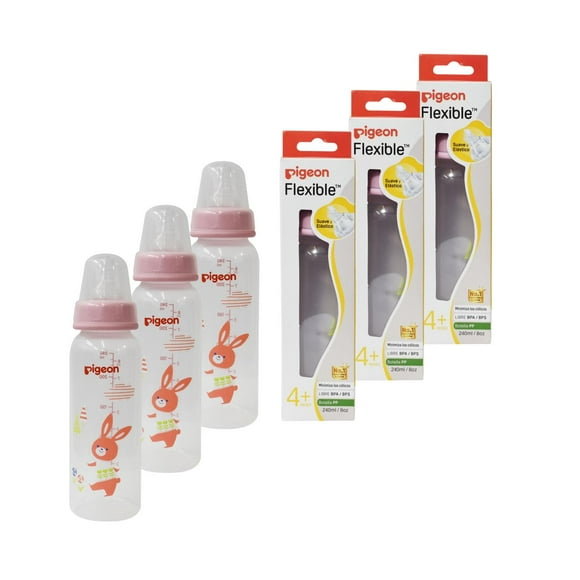Pack 3 Biberones Pigeon Standard 240ml/8oz Diseño Conejo multicolor