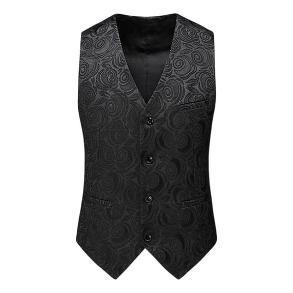 YUGYXL Men's V-Neck Suit Vest Slim Fit Formal Lightweight Dress Waistcoat Casual Floral Business Vests Black L