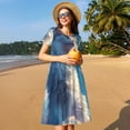 thumbnail image 4 of Salouo Clear Sky Blue Cat for Women's Short Sleeve Summer Dress, Pleated Loose Swing Knee Length Dresses with Pockets, 4 of 6