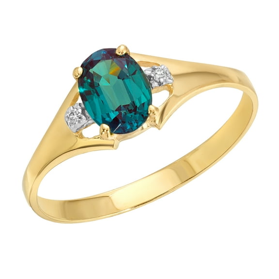 Galaxy Gold Size 8.0 14K Solid Yellow Gold Ring with Natural Diamonds & Lab. Grown Alexandrite