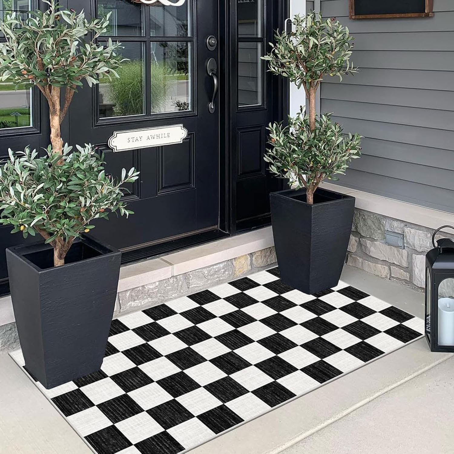 Christmas 3x5 Entry Rug - Small Washable Indoor Outdoor Mats for Front Door Non-Slip Porch Rug Holiday Tartan Plaid Throw Rugs for Living Room Bedroom Entryway Kitchen Office Porch Decor