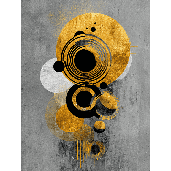 Gold Black Geometric Circles Canvas Print, Textured Modern Wall Art for Living Room Bedroom Office Hallway Entryway Decor