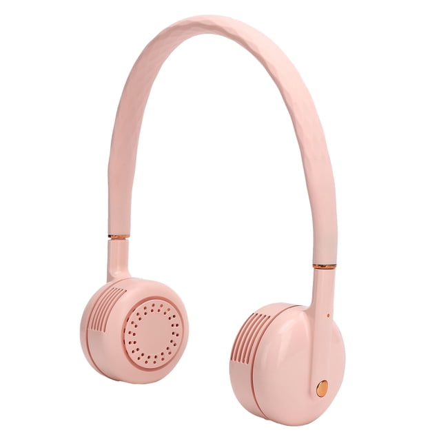 Ventilador de cuello recargable por USB, portátil, ajustable, para viajes al aire libre, ventilador de refrigeración eléctrico, color rosa