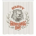 thumbnail image 3 of Ambesonne Groundhog Day Shower Curtain, Marmot Branch Wreath, 69"Wx84"L, Pale Eggshell Rust and Taupe, 3 of 3