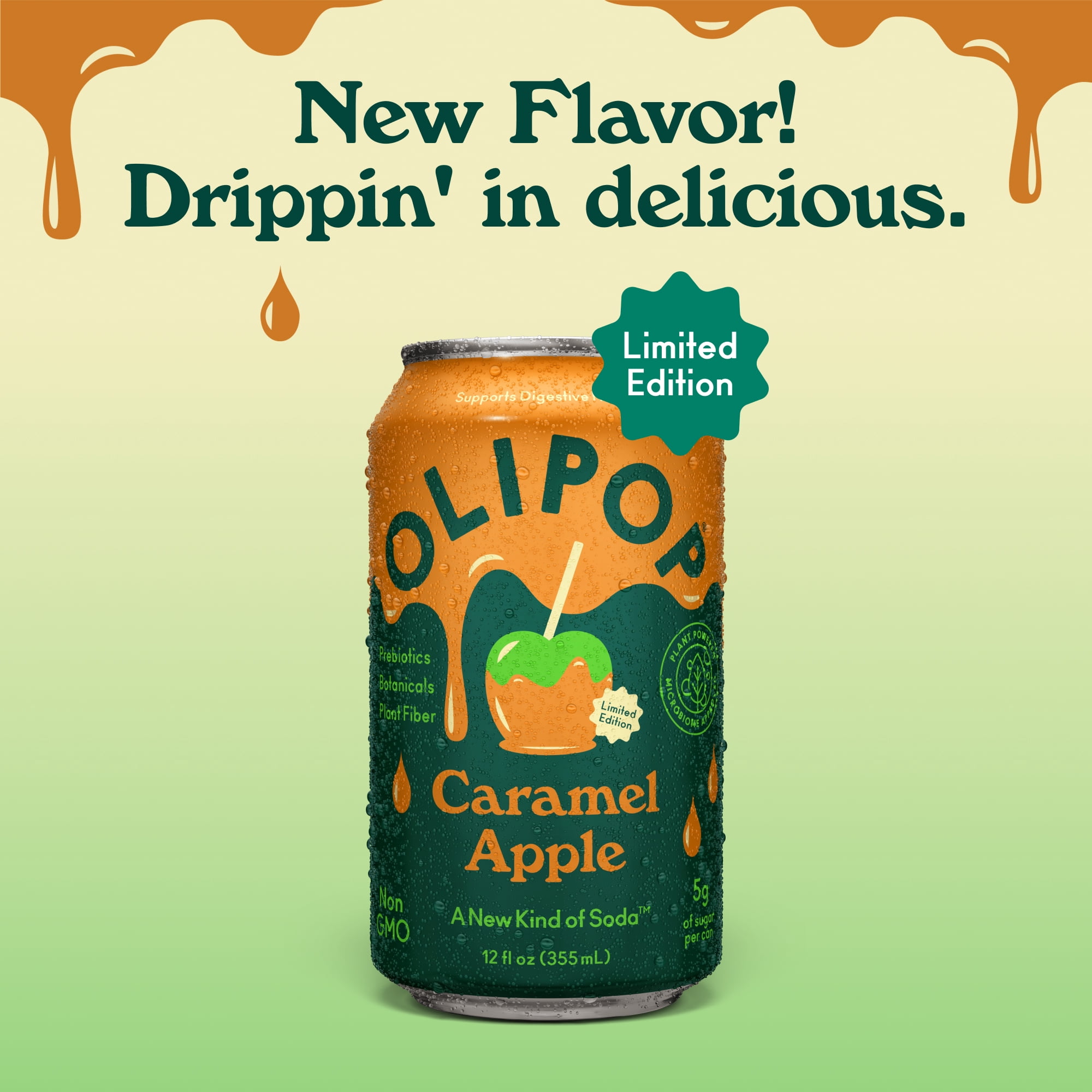 OLIPOP Prebiotic Soda, Caramel Apple, 12 fl oz, Refrigerated
