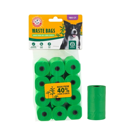 Arm & Hammer Plant Based Dog Waste Bags Natural Odor Control with Activated Baking Soda Refills, 9" x 14", 180 Count