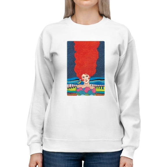 Pastell Fire Woman With A Bird Sweatshirt Women's -Hulya Ozdemir Designs, Female Large