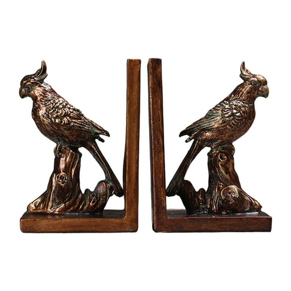 Esquirla 2Pcs Parrot Bookends Book Holders Housewarming Gifts Book Stoppers, Desktop Ornaments, for Living Room Office Library Bedroom
